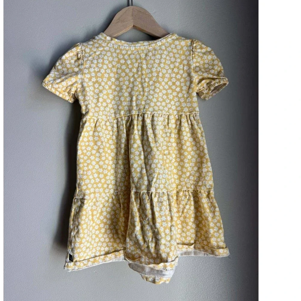 Gap Butter Yellow Daisy Print Tiered Puff Sleeve Dress 3T Cottagecore Scandi